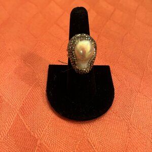 Marcasite and blister pearl ring set in sterling silver